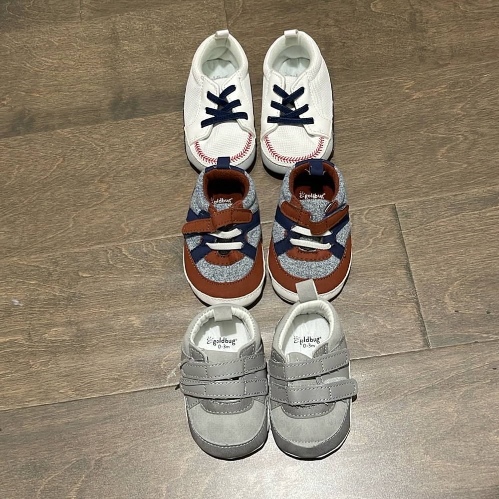 NWTT Goldbug 3 pairs Baby Shoes size 0-3, 3-6, 6-9,months